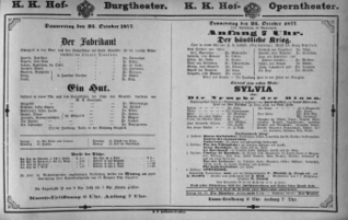 Theaterzettel (Oper und Burgtheater in Wien) 18771025 Seite: 1