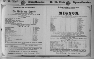 Theaterzettel (Oper und Burgtheater in Wien) 18771026 Seite: 1