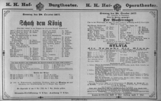 Theaterzettel (Oper und Burgtheater in Wien) 18771028 Seite: 1