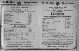 Theaterzettel (Oper und Burgtheater in Wien) 18771030 Seite: 1