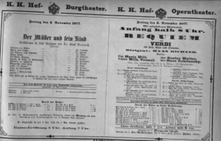 Theaterzettel (Oper und Burgtheater in Wien) 18771102 Seite: 1