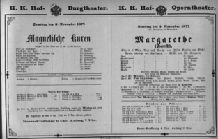 Theaterzettel (Oper und Burgtheater in Wien) 18771103 Seite: 1