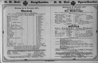 Theaterzettel (Oper und Burgtheater in Wien) 18771104 Seite: 1