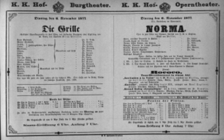 Theaterzettel (Oper und Burgtheater in Wien) 18771106 Seite: 1