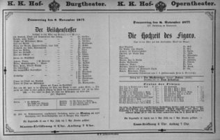 Theaterzettel (Oper und Burgtheater in Wien) 18771108 Seite: 1