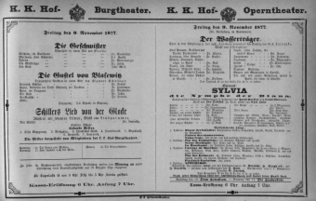 Theaterzettel (Oper und Burgtheater in Wien) 18771109 Seite: 1