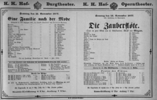 Theaterzettel (Oper und Burgtheater in Wien) 18771111 Seite: 1
