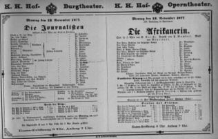 Theaterzettel (Oper und Burgtheater in Wien) 18771112 Seite: 1