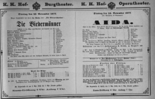 Theaterzettel (Oper und Burgtheater in Wien) 18771113 Seite: 1