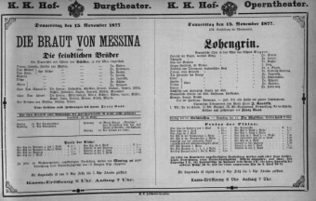 Theaterzettel (Oper und Burgtheater in Wien) 18771115 Seite: 1