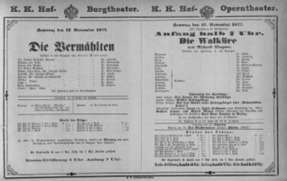 Theaterzettel (Oper und Burgtheater in Wien) 18771117 Seite: 1