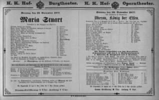 Theaterzettel (Oper und Burgtheater in Wien) 18771118 Seite: 1
