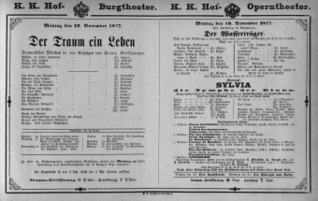 Theaterzettel (Oper und Burgtheater in Wien) 18771119 Seite: 1