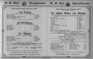 Theaterzettel (Oper und Burgtheater in Wien) 18771122 Seite: 1