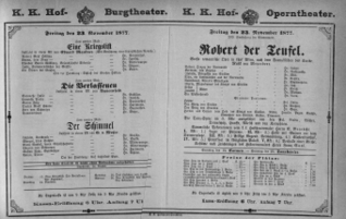 Theaterzettel (Oper und Burgtheater in Wien) 18771123 Seite: 1