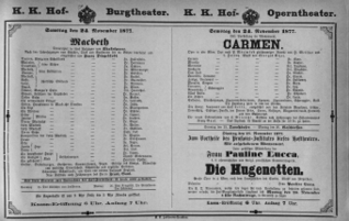 Theaterzettel (Oper und Burgtheater in Wien) 18771124 Seite: 1
