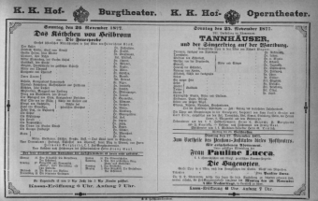 Theaterzettel (Oper und Burgtheater in Wien) 18771125 Seite: 1