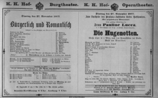 Theaterzettel (Oper und Burgtheater in Wien) 18771127 Seite: 1