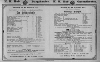 Theaterzettel (Oper und Burgtheater in Wien) 18771128 Seite: 1