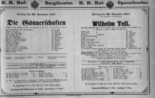 Theaterzettel (Oper und Burgtheater in Wien) 18771130 Seite: 1