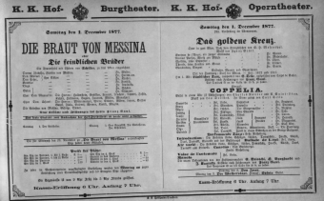 Theaterzettel (Oper und Burgtheater in Wien) 18771201 Seite: 1