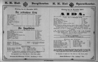 Theaterzettel (Oper und Burgtheater in Wien) 18771204 Seite: 1
