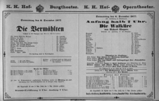Theaterzettel (Oper und Burgtheater in Wien) 18771206 Seite: 1