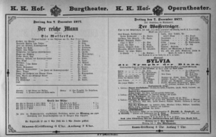 Theaterzettel (Oper und Burgtheater in Wien) 18771207 Seite: 1