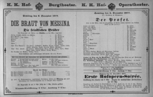Theaterzettel (Oper und Burgtheater in Wien) 18771208 Seite: 1