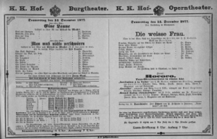 Theaterzettel (Oper und Burgtheater in Wien) 18771213 Seite: 1