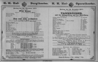 Theaterzettel (Oper und Burgtheater in Wien) 18771214 Seite: 1