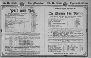 Theaterzettel (Oper und Burgtheater in Wien) 18771215 Seite: 1