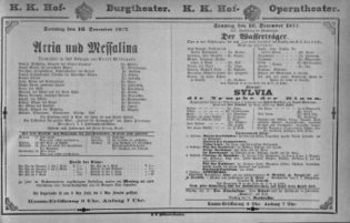 Theaterzettel (Oper und Burgtheater in Wien) 18771216 Seite: 1