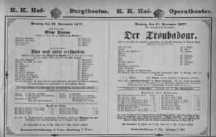 Theaterzettel (Oper und Burgtheater in Wien) 18771217 Seite: 1