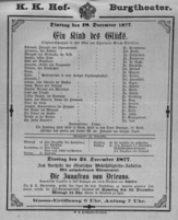 Theaterzettel (Oper und Burgtheater in Wien) 18771218 Seite: 1