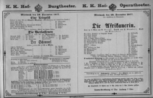 Theaterzettel (Oper und Burgtheater in Wien) 18771219 Seite: 1