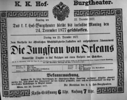 Theaterzettel (Oper und Burgtheater in Wien) 18771222 Seite: 1