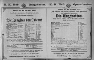 Theaterzettel (Oper und Burgtheater in Wien) 18771225 Seite: 1
