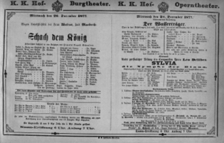 Theaterzettel (Oper und Burgtheater in Wien) 18771226 Seite: 1