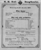 Theaterzettel (Oper und Burgtheater in Wien) 18771227 Seite: 1