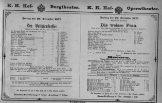 Theaterzettel (Oper und Burgtheater in Wien) 18771228 Seite: 1