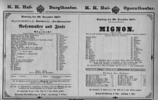 Theaterzettel (Oper und Burgtheater in Wien) 18771229 Seite: 1