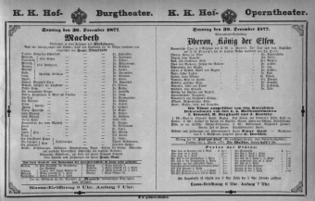 Theaterzettel (Oper und Burgtheater in Wien) 18771230 Seite: 1