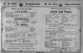 Theaterzettel (Oper und Burgtheater in Wien) 18771231 Seite: 1