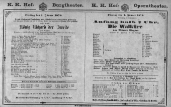 Theaterzettel (Oper und Burgtheater in Wien) 18780101 Seite: 1