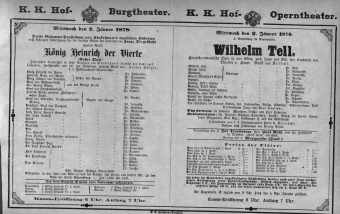Theaterzettel (Oper und Burgtheater in Wien) 18780102 Seite: 1