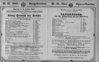 Theaterzettel (Oper und Burgtheater in Wien) 18780106 Seite: 1