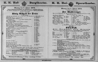 Theaterzettel (Oper und Burgtheater in Wien) 18780107 Seite: 1