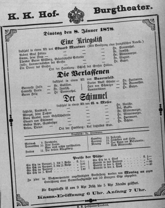 Theaterzettel (Oper und Burgtheater in Wien) 18780108 Seite: 1