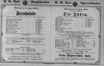 Theaterzettel (Oper und Burgtheater in Wien) 18780109 Seite: 1